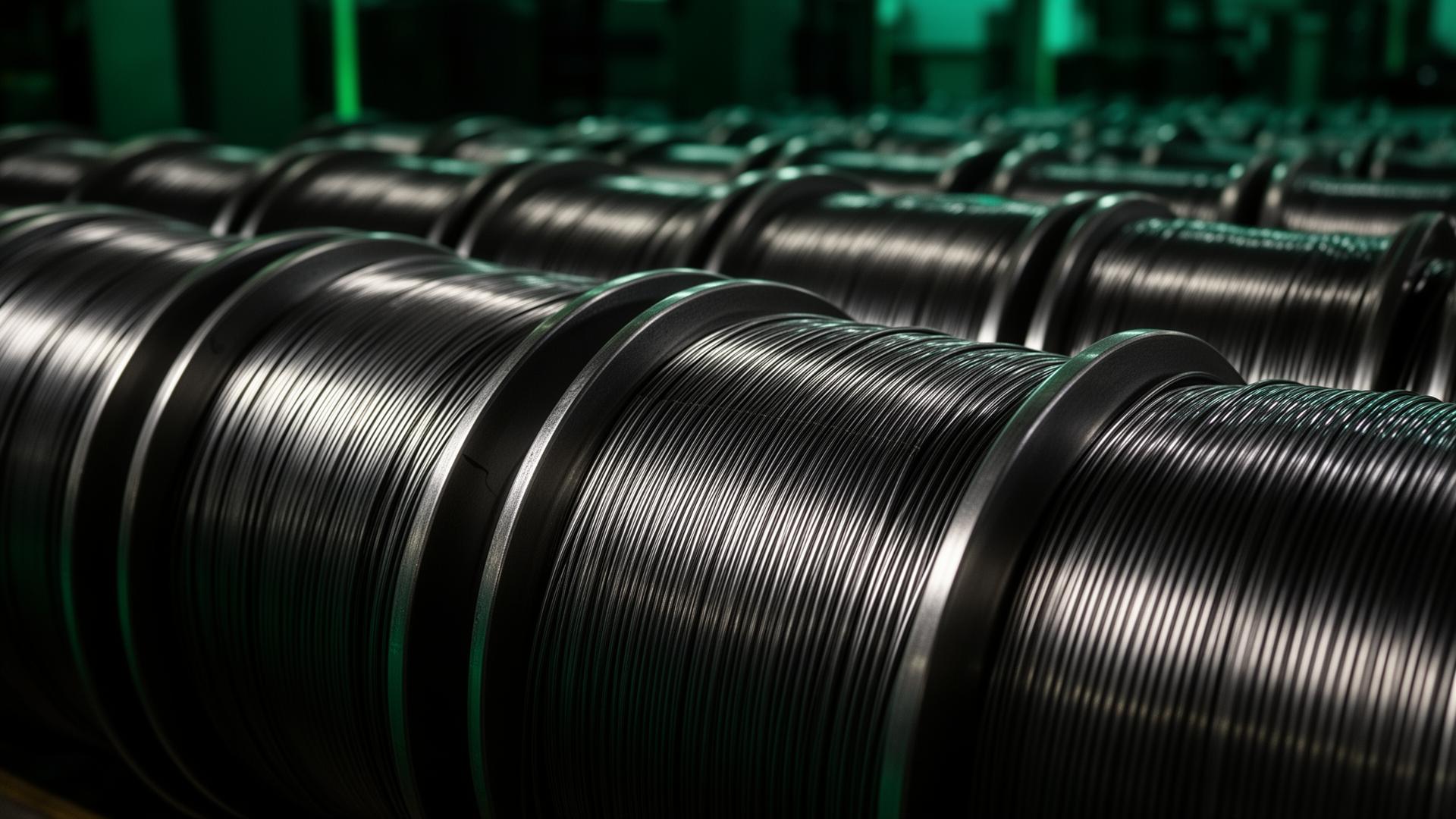 Illustrative industrial coils on reels.